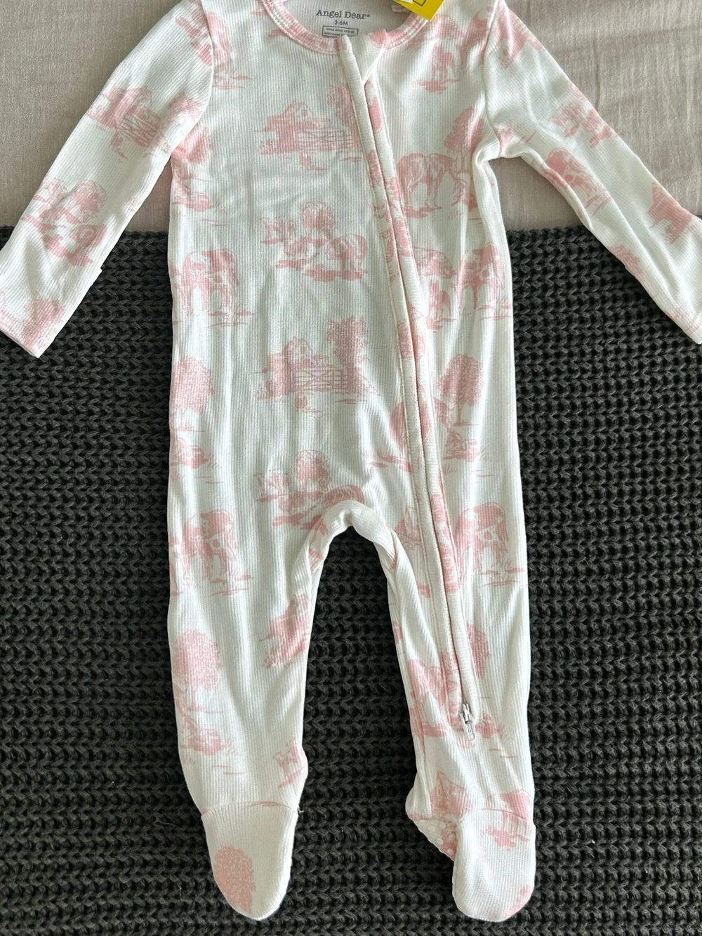 NWT Angel Dear pink farm print ribbed footie pajamas